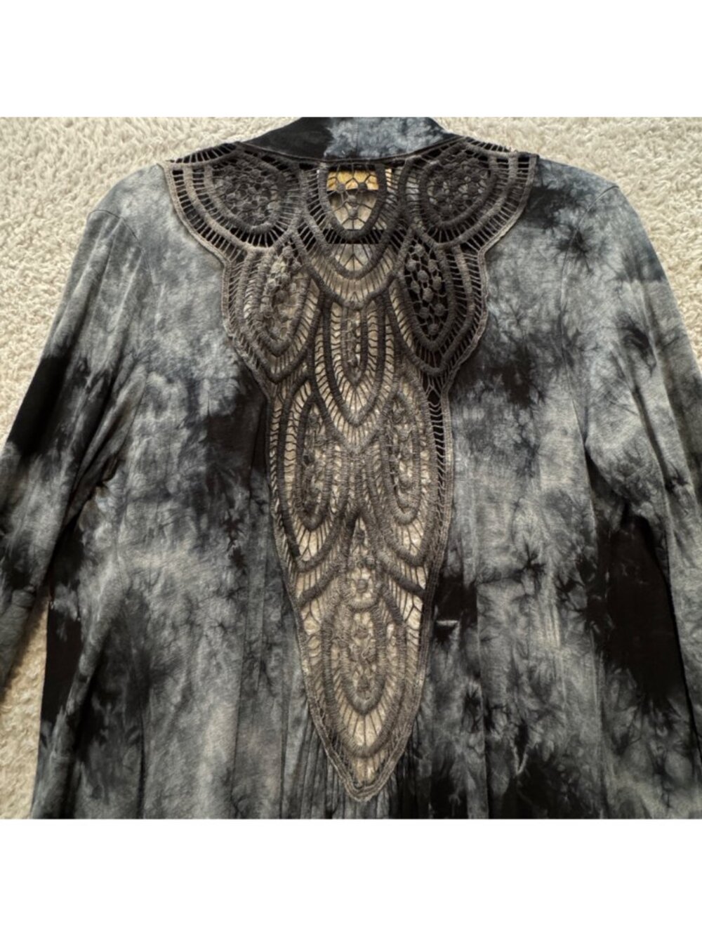 Nature Art Lynn Yang Tie Die Top Open Front Size M Whimsygoth Scarf Hem Lace - Picture 4 of 9